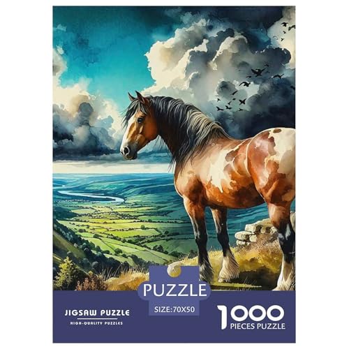 Pferd Puzzle 1000 Teilige Für Erwachsene Und Kinder galoppierender Steed Herausforderung Spiel Interaktives Spielzeug Home Dekoration in Bewährter Qualität 70x50cm/1000pcs von QTIVARLEN