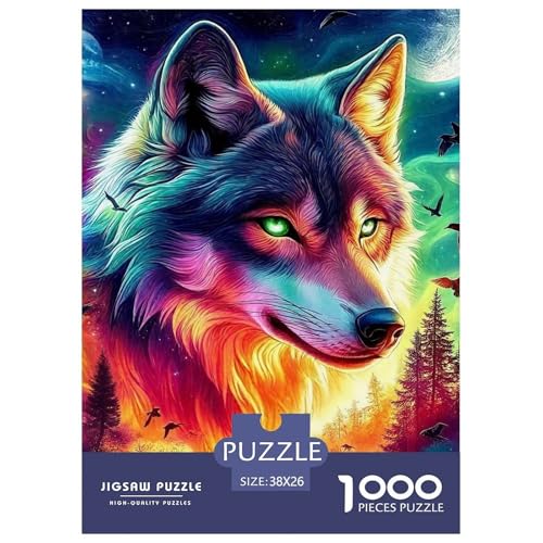 Sternenwolf Farbenfrohes Puzzle 1000 Stück in Bewährter Qualität Für Erwachsene Und Kinder Cooler Tierstil Geschicklichkeitsspiel Geschenke Für Frauen Home Dekoration 38x26cm/1000pcs von QTIVARLEN