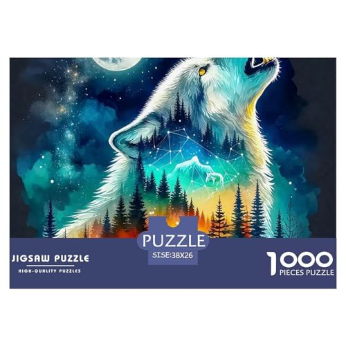 Sternenwolf Farbenfrohes Puzzle 1000 Stück in Bewährter Qualität Für Erwachsene Und Kinder Cooler Tierstil Geschicklichkeitsspiel Geschenke Für Frauen Wanddekoration 38x26cm/1000pcs von QTIVARLEN