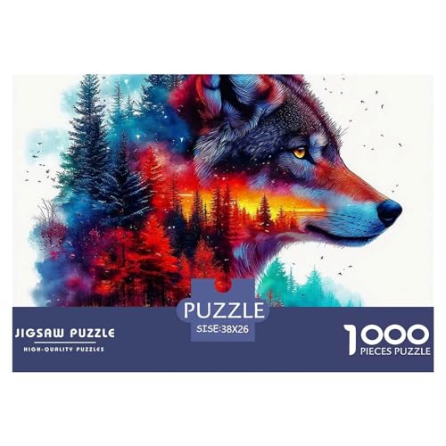 Sternenwolf Farbenfrohes Puzzle 1000 Stück in Bewährter Qualität Für Erwachsene Und Kinder Cooler Tierstil Geschicklichkeitsspiel Geschenke Für Männer Wanddekoration 38x26cm/1000pcs von QTIVARLEN