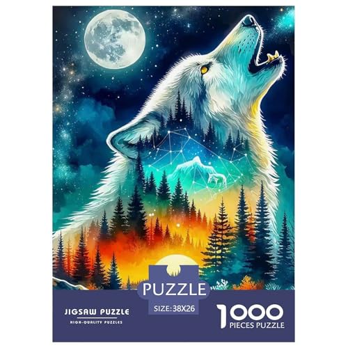 Sternenwolf Farbenfrohes Puzzle 1000 Teile in Bewährter Qualität Für Erwachsene Und Kinder Cooler Tierstil Geschicklichkeitsspiel Geschenke Für Männer Home Dekoration 38x26cm/1000pcs von QTIVARLEN