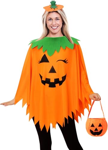 QTUN 3 Stück Kürbis Kostüm Damen, Orange Kürbis Umhang mit Stirnband und Tasche, Kürbis Cosplay Party Kleidung, Karnevals Kostüme für Erwachsene QTUN 3 Stück Kürbis Kostüm Damen, Orange Kürbis Umhang mit Stirnband und Tasche, Kürbis Cosplay Party Kleidung, Karnevals Kostüme für Erwachsene von QTUN