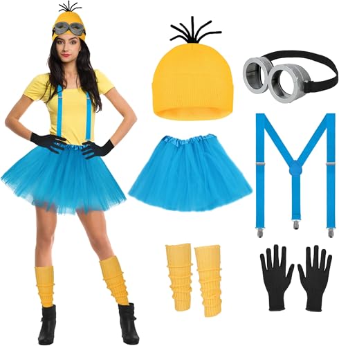 QTUN 6 Stück Gelbes Kostüm Set für Damen, Film Kostüme Zubehör Enthalten Mütze Goggles Handschuhe Hosenträger Tutu und Beinwärmer für Halloween Karneval Kostüm Party Cosplay QTUN 6 Stück Gelbes Kostüm Set für Damen, Film Kostüme Zubehör Enthalten Mütze Goggles Handschuhe Hosenträger Tutu und Beinwärmer für Halloween Karneval Kostüm Party Cosplay von QTUN