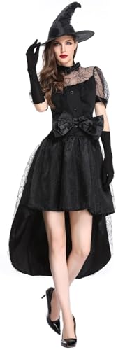 QTUN Halloween Hexenkostüm Damen Mittelalter Gothic Hexe Vampir Kostüm Renaissance Outfit Halloween Maskerade Karneval Cosplay Kleider mit Hexenhut und Handschuhen QTUN Halloween Hexenkostüm Damen Mittelalter Gothic Hexe Vampir Kostüm Renaissance Outfit Halloween Maskerade Karneval Cosplay Kleider mit Hexenhut und Handschuhen von QTUN