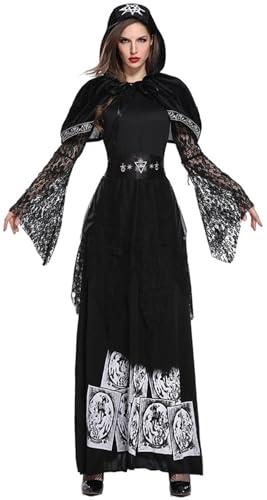 QTUN Halloween Hexenkostüm Damen Mittelalter Gothic Hexe Vampir Kostüm Renaissance Outfit Halloween Maskerade Karneval Cosplay Kleider mit Hexenumhang und Gürtel QTUN Halloween Hexenkostüm Damen Mittelalter Gothic Hexe Vampir Kostüm Renaissance Outfit Halloween Maskerade Karneval Cosplay Kleider mit Hexenumhang und Gürtel von QTUN