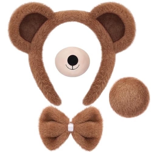 QUANMAITONG Bärenkostüm Damen Fasching Halloween Bär Ohren Haarreif,Bär Kostüm Schwanz Und Fliege Katzenohren Haarreif Kinder,Tierkostüm Damen Gesichtstattoo Karneval Party Dekoration QUANMAITONG Bärenkostüm Damen Fasching Halloween Bär Ohren Haarreif,Bär Kostüm Schwanz Und Fliege Katzenohren Haarreif Kinder,Tierkostüm Damen Gesichtstattoo Karneval Party Dekoration von QUANMAITONG