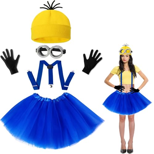 QUANMAITONG Minion Halloween Kostüm Damen Fasching Mütze Brille Knöpfe Erwachsene Kinder Karneval Accessoires Cosplay Party QUANMAITONG Minion Halloween Kostüm Damen Fasching Mütze Brille Knöpfe Erwachsene Kinder Karneval Accessoires Cosplay Party von QUANMAITONG