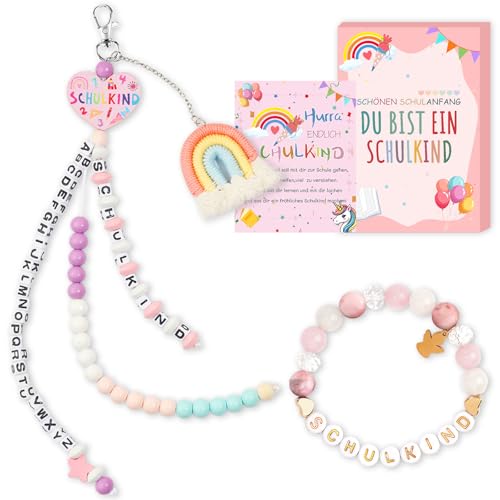 QUANMAITONG Schultüte Mädchen Einschulung Geschenk，Schultüte Stoff Schulkind 2025 Mädchen Ärmbänder Schulanfang Schultüten，Glücksbringer Schultüte Füllung Inhalt Mit Grußkarte Geschenkbox von QUANMAITONG