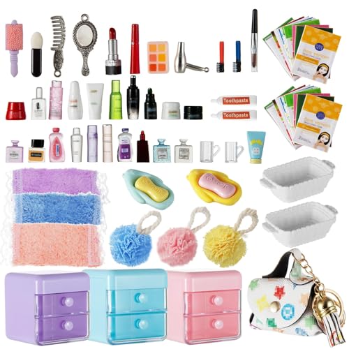 Wichtel Zubehör Puppenhaus Zubehör Make up Weihnachten，DIY Miniatur Deko Wichtelzubehör Mit schminke Lippenstift Lidschatten Glitzer von QUANMAITONG