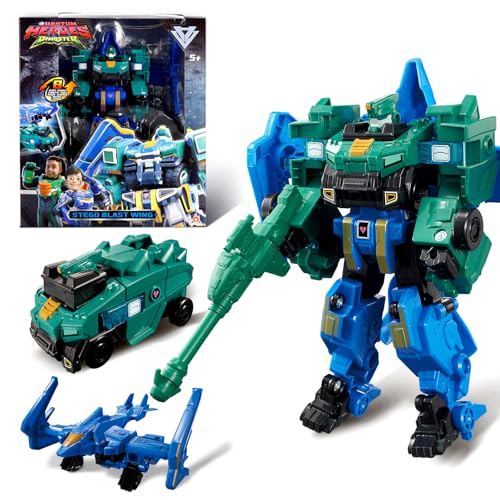 2 in 1 Transformer Roboter Stego Blast Wing, 7,28 Zoll, Roboter Spielzeug für Kinder, Chariot und Transformer Spielzeug für Jungen und Mädchen 5 6 7 8 9 10 Jahre alt, Green Blue von QUANTUM HEROES DINOSTER