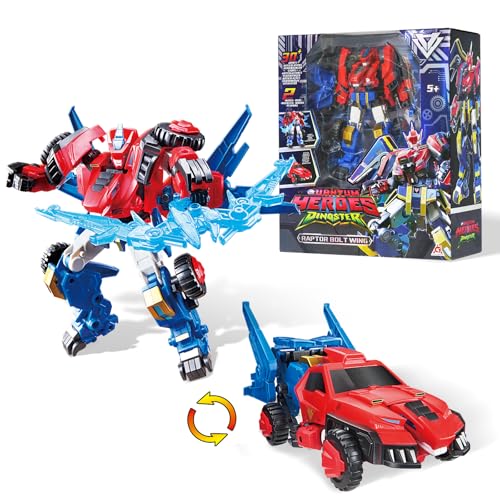 QUANTUM HEROES DINOSTER Verwandlungsroboter 2 in 1 Raptor Bolt Wing, 8,66 Zoll, Kinder Roboter Spielzeug, Chariot Transformable Spielzeug für Jungen und Mädchen 5 6 7 8 9 10 Jahre, Rot Blau von QUANTUM HEROES DINOSTER