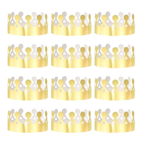 QUARKZMAN 12 Stück Papierkronen Goldfolie Geburtstagskronen Großpackung Glitzer Partyhüte für Geburtstagsfeier Dekoration Kronen Partybedarf, Kreis-Stil von QUARKZMAN