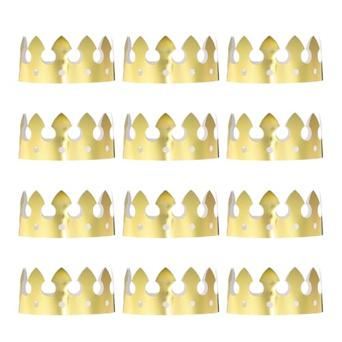 QUARKZMAN 12 Stück Papierkronen Goldfolie Geburtstagskronen Großpackung Glitzer Partyhüte für Geburtstagsfeier Hüte Dekoration Kronen Partybedarf, einfacher Stil von QUARKZMAN