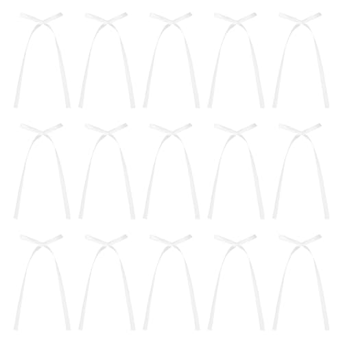 QUARKZMAN 20 Stück Schleifen Cupcake-Dekorationen, 3x5.7 Zoll Schleifen Cupcake-Topper Satin Schleifen Partydekoration für Kuchen Dessert Basteln DIY Hochzeit Geburtstagsparty, Weiß von QUARKZMAN