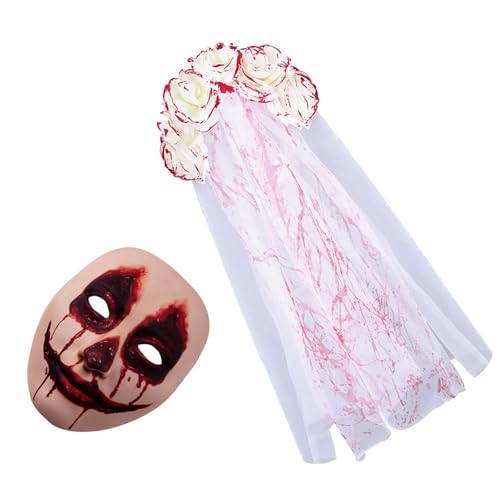 QUEENYARD Eleganter Punk-Hochzeitsschleier, Blumen-Haarreif für Erwachsene, Halloween, Party, Kostüm, blutige Rose, Brautschleier, Haarreif, Partykleidung QUEENYARD Eleganter Punk-Hochzeitsschleier, Blumen-Haarreif für Erwachsene, Halloween, Party, Kostüm, blutige Rose, Brautschleier, Haarreif, Partykleidung von QUEENYARD