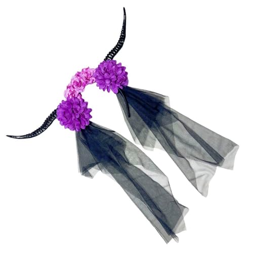 QUEENYARD Halloween-Haarreif mit Antilopenhorn, dunkle Serie, Blumen-Haarband mit Schleier, Themenparty, Kopfbedeckung, Festival-Requisiten, Haarband QUEENYARD Halloween-Haarreif mit Antilopenhorn, dunkle Serie, Blumen-Haarband mit Schleier, Themenparty, Kopfbedeckung, Festival-Requisiten, Haarband von QUEENYARD