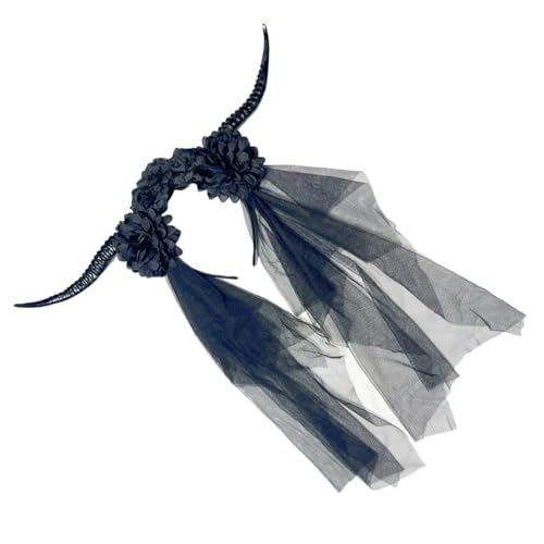 QUEENYARD Halloween-Haarreif mit Antilopenhorn, dunkle Serie, Blumen-Haarband mit Schleier, Themenparty, Kopfbedeckung, Festival-Requisiten, Haarband QUEENYARD Halloween-Haarreif mit Antilopenhorn, dunkle Serie, Blumen-Haarband mit Schleier, Themenparty, Kopfbedeckung, Festival-Requisiten, Haarband von QUEENYARD