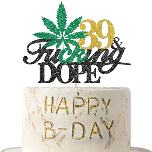 39 & Dope Geburtstag Kuchen Topper Schwarz Golden Glitzer Marihuana Kuchen Dekor 420 Geburtstag Erwachsene Cannabis Jubiläum Party Supplies für Männer Frauen 39 & Dope Geburtstag Kuchen Topper Schwarz Golden Glitzer Marihuana Kuchen Dekor 420 Geburtstag Erwachsene Cannabis Jubiläum Party Supplies für Männer Frauen von QUEOOGOU