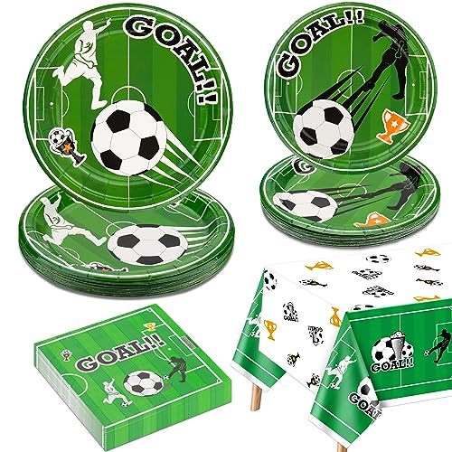 Fußball-Party-Dekorationen für 20 Gäste, Geschirr-Set enthält Fußball-Papierteller, Fußball-Tischdecke, Servietten für Jungen Sport-Thema Geburtstagsparty Baby-Dusche Party-Dekorationen Fußball-Party-Dekorationen für 20 Gäste, Geschirr-Set enthält Fußball-Papierteller, Fußball-Tischdecke, Servietten für Jungen Sport-Thema Geburtstagsparty Baby-Dusche Party-Dekorationen von QUERICKY