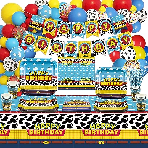 Geburtstagsparty-Dekorationen, inklusive Banner, blauer Himmel-Tischdecke, Luftballons, Pappteller, Servietten, Pappbecher, Geburtstagszubehör für Kinder, Jungen, Mädchen, Geburtstagsparty von QUERICKY