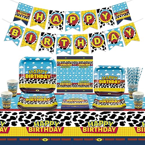 Geburtstagsparty-Dekorationen, inklusive Happy Birthday Banner, blauer Himmel Tischdecke, Pappteller, Servietten, Pappbecher, Geburtstagszubehör für Kinder, Jungen, Mädchen, Geburtstagsparty von QUERICKY