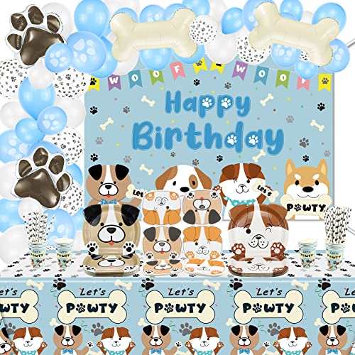 Geburtstagsparty-Zubehör mit Haustier Motiv für Kinder, Haustiere, inklusive Happy Birthday-Hintergrund, Teller, Luftballons, Tischdecke, Servietten, Tassen, für 20 Gäste (Party zum Thema Hund) von QUERICKY