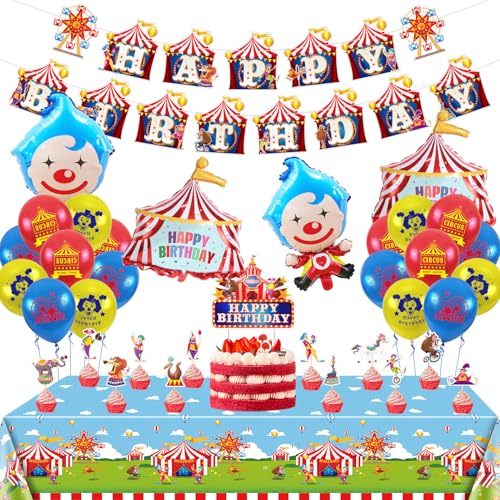 Karneval Party Dekorationen, Enthält Zirkus Happy Birthday Banner, Zirkus Ballons, Tischdecke, Cupcake Topper, Zirkus Karneval Party Supplies für Kinder Jungen Mädchen Karneval Thema Geburtstag Party Karneval Party Dekorationen, Enthält Zirkus Happy Birthday Banner, Zirkus Ballons, Tischdecke, Cupcake Topper, Zirkus Karneval Party Supplies für Kinder Jungen Mädchen Karneval Thema Geburtstag Party von QUERICKY