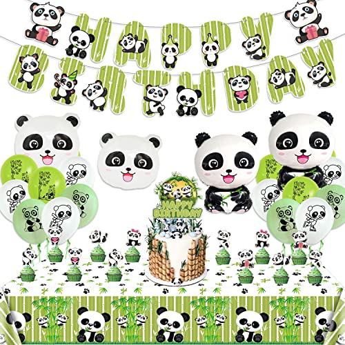 Panda-Party-Dekorationen, inklusive Panda Happy Birthday Banner, Panda-Ballons, Tischdecke, Cupcake-Topper, Panda-Partyzubehör für Kinder, Jungen, Mädchen, Panda-Thema, Geburtstagsparty, Babypartys von QUERICKY
