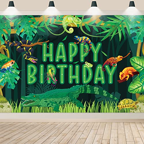 Reptilien-Geburtstags Hintergrund, Reptilien Schlangen Eidechse Alligator Schildkröte Happy Birthday Banner für Kinder Jungen Geburtstagsparty-Dekorationen, Dschungel-Sumpf Geburtstagsparty, 180x120cm Reptilien-Geburtstags Hintergrund, Reptilien Schlangen Eidechse Alligator Schildkröte Happy Birthday Banner für Kinder Jungen Geburtstagsparty-Dekorationen, Dschungel-Sumpf Geburtstagsparty, 180x120cm von QUERICKY