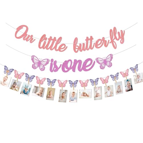 Unser kleiner Schmetterling ist eine Party Dekorationen, 1. Geburtstag Mädchen Schmetterling ein Banner Schmetterling monatlich Foto Banner, Schmetterling Dekorationen für Mädchen 1. Geburtstag von QUERICKY