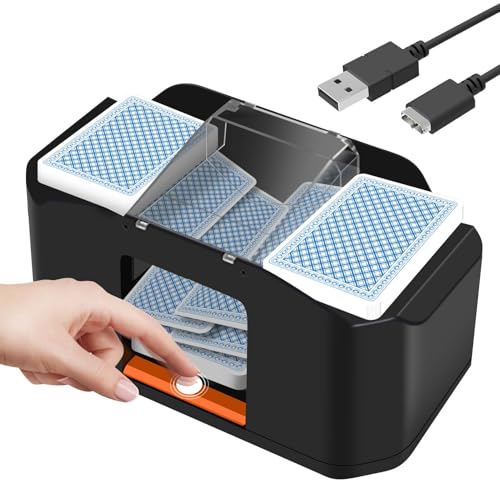QUICARD Elektrischer Kartenmischer – Geräuscharmer & Wiederaufladbar (2000 mAh) – Mischt 2 Kartensätze – Automatischer Kartenmischer für Poker, Bridge, Rommé von QUICARD