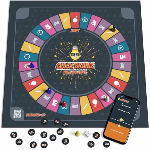 Quick Brainz - Englische Version – Das Brettspiel mit App, interaktives Quiz-, Wissens- und Familienspiel, Gesellschaftsspiel für 3-6 Personen von Denkprofi