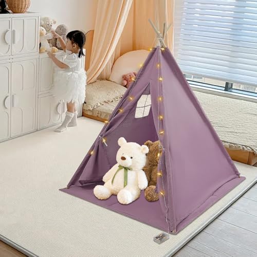 Faltbares Kinderzelt, für den Innenbereich, mit Sternenlicht, Fenster und Teppich, Kapazität 1-3 Kinder, für Wohnzimmer, Kinderzimmer, Schlafzimmer, Geburtstagsfeiern (Purpur) von QUIOTUIR