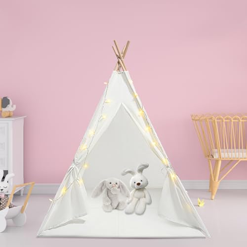 Faltbares Kinderzelt, für den Innenbereich, mit Sternenlicht, Fenster und Teppich, Kapazität 1-3 Kinder, für Wohnzimmer, Kinderzimmer, Schlafzimmer, Geburtstagsfeiern (weiß) von QUIOTUIR
