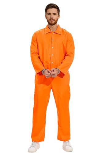 QUJQOM Orangefarbener Overall für Häftlinge, Herren, locker, bequemer Gefängnis-Overall für Halloween-Kostüm, QM061M von QUJQOM