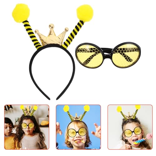 QUMIIRITY 1 Satz Bienen Stirnband Set mit Sonnenbrille Cartoon Biene Kostüm Zubehör für Partys Halloween und Bühnenauftritte Gelbe Bälle Schwarze Streifen Krone Gelbe Brille von QUMIIRITY