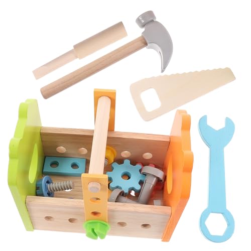 QUMIIRITY 1 Satz Holzwerkzeugkasten Set für Kleinkinder Lernspielzeug für Kreatives Vielseitig Einsetzbar und Sicher Fördert Hand Augen Koordination und Vorstellungskraft für Frühe Bildung von QUMIIRITY