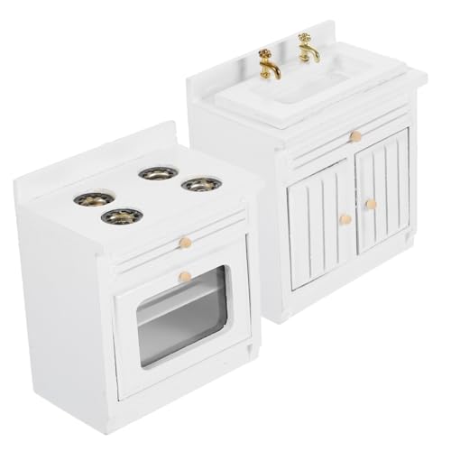 QUMIIRITY 1 Satz Miniaturset Waschbecken und Herd für Puppenhaus Realistische Küchenmöbel Dekoration Teiliges Set mit Weißem Waschbecken und Herd für DIY Puppenhaus und Kreative Räume von QUMIIRITY