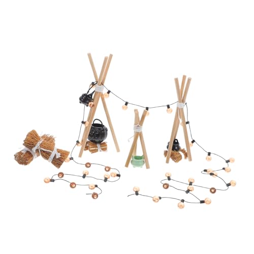 QUMIIRITY 1 Set Mini-feuerstelle: Mini-Lagerfeuer Im Puppenhaus – Miniatur-feuerstelle Mit Holzgestell Und Hängenden Kesseln Für Halloween Und Puppenhaus-Setting von QUMIIRITY