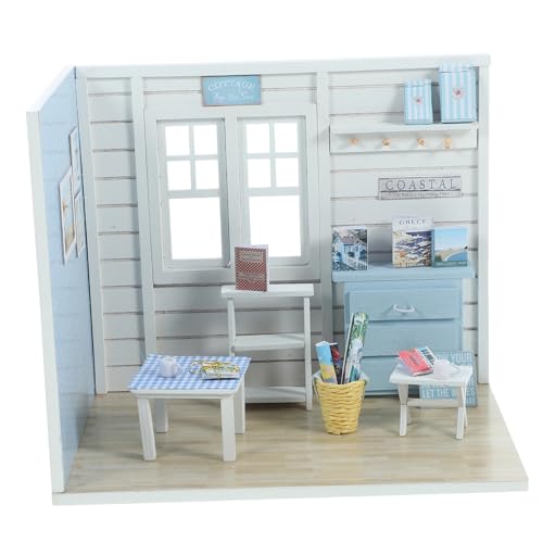 QUMIIRITY 1 Set Miniatur Puppenhaus Rollenspiel Bauhaus Geburtstagsgeschenk Mädchen Montagehaus Modelle Zusammenbauen Puzzle Rahmen Kit Miniaturhaus Blau Holz von QUMIIRITY