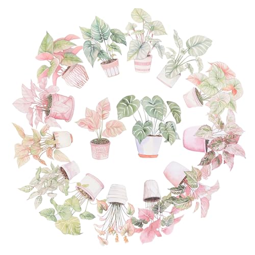 QUMIIRITY 1 Set Retro Pflanzenaufkleber DIY Bastelaufkleber Handkonto Aufkleber Bonsai Aufkleber Für Scrapbooking Bonsai Muster Scrapbooking Aufkleber Pflanze Scrapbooking Aufkleber Pink von QUMIIRITY