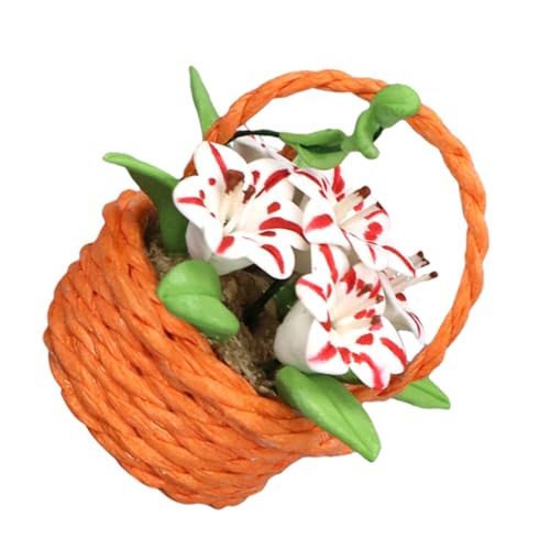 QUMIIRITY 1 Stück Mini-Lebensmittel- und Spielblumenkorb Anlage Miniatur-Imitat klein Tür bräune puppenhauszubehör kunstpflanze Mini-Blumentopf-Ornament Miniatur-Lilienkorb Harz Brown von QUMIIRITY