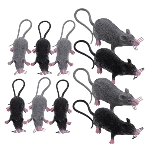 QUMIIRITY 10 Stück Teiliges Realistische Kunststoff Ratten Mittelgroße Graue und Schwarze Falsche Ratten für Halloween Deko Drinnen Gruselige Streichspielzeuge für Halloween Atmosphäre und von QUMIIRITY