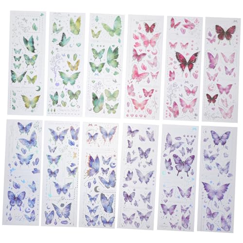 QUMIIRITY 12 Blatt Aufkleber Dekoration Nagelaufkleber Scrapbooking Handkontoaufkleber Selbstklebende Aufkleber Tagebuchaufkleber DIY Schmetterlingsaufkleber Journalbedarf Scrapbook von QUMIIRITY