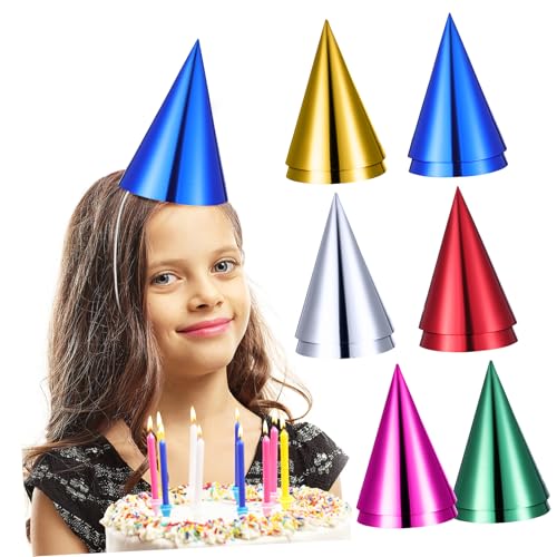 QUMIIRITY 12 Stück Bunte Partyhüte aus Papier Aluminiumfolie Hüte für Kindergeburtstage Themenpartys Feiern Komfortabel Vielseitig Einsetzbar von QUMIIRITY