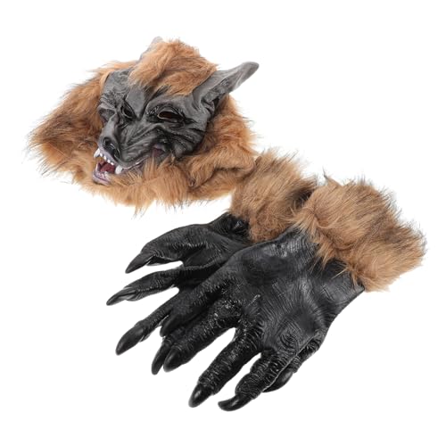 QUMIIRITY 1Satz Beängstigende Halloween Wolf Kopfmaske Und Klauenhandschuhe Cosplay Requisiten Halloween Dress Up Maske Für Gruselige von QUMIIRITY
