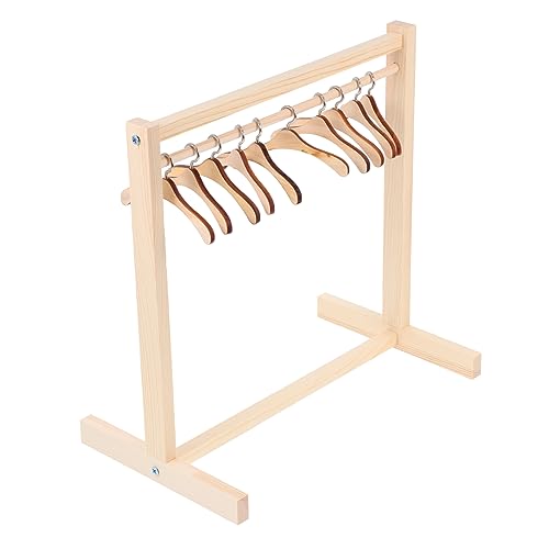 QUMIIRITY 1Satz Puppenbekleidungsregal aus Holz mit Kleiderbügeln Puppenkleiderständer für Puppenhaus für Kreatives und Aufbewahrung von Puppenkleidung von QUMIIRITY