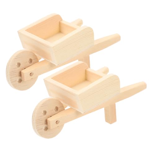 QUMIIRITY 2 Stck Miniatur Schubkarre Modell Teiliges Holz Puppenhaus Deko Mini Garten Wagen Figuren Realistisch Naturfarben für Miniaturgärten und Zubehör von QUMIIRITY