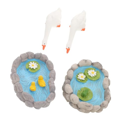 QUMIIRITY 2 Stück Gänse-teich-Ornament: Lotusblumen-Figuren Aus Kunstharz – Mini-Garten-Layout-Requisite – Kreatives Kleines Tiermodell – Miniatur-Dekoration Fürs Wohnzimmer von QUMIIRITY