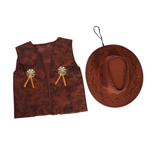 QUMIIRITY 2 Teiliges Halloween Cowboy Kostüm Für Erwachsene Westernkostüm Cowboy Outfit Set Mit Hut Und Weste Für Frauen Und Männer Halloween Anzieh Rollenspiel Mottoparty Xxl von QUMIIRITY